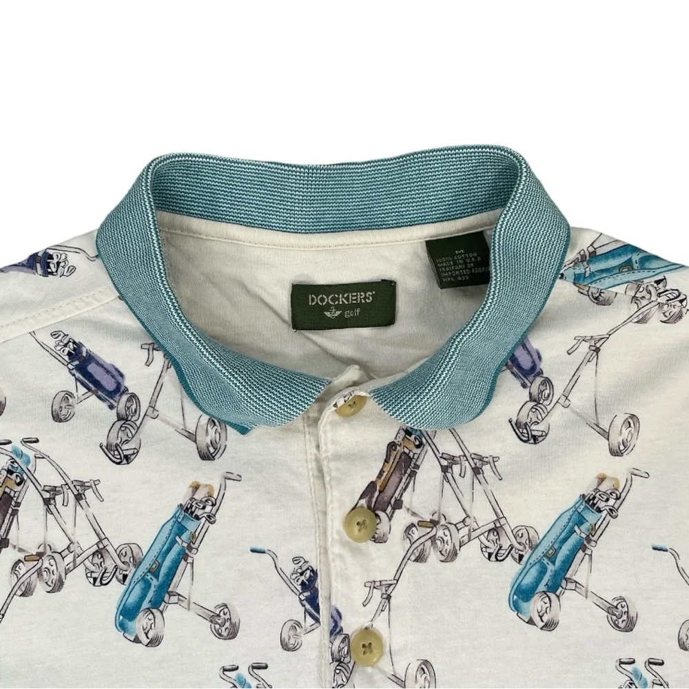Dockers Golf Polo, White/ Aqua, Size Medium - Picture 3 of 6